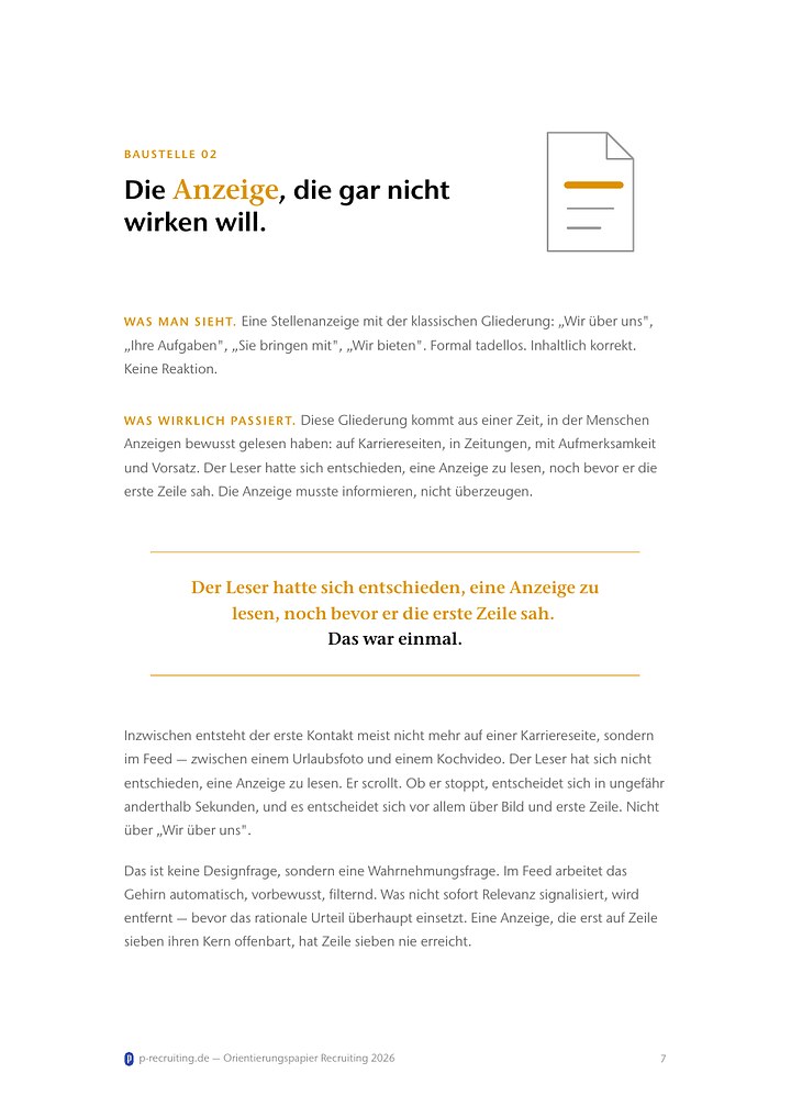 Kapitelauftakt: Baustelle 02 — Die Anzeige, die gar nicht wirken will